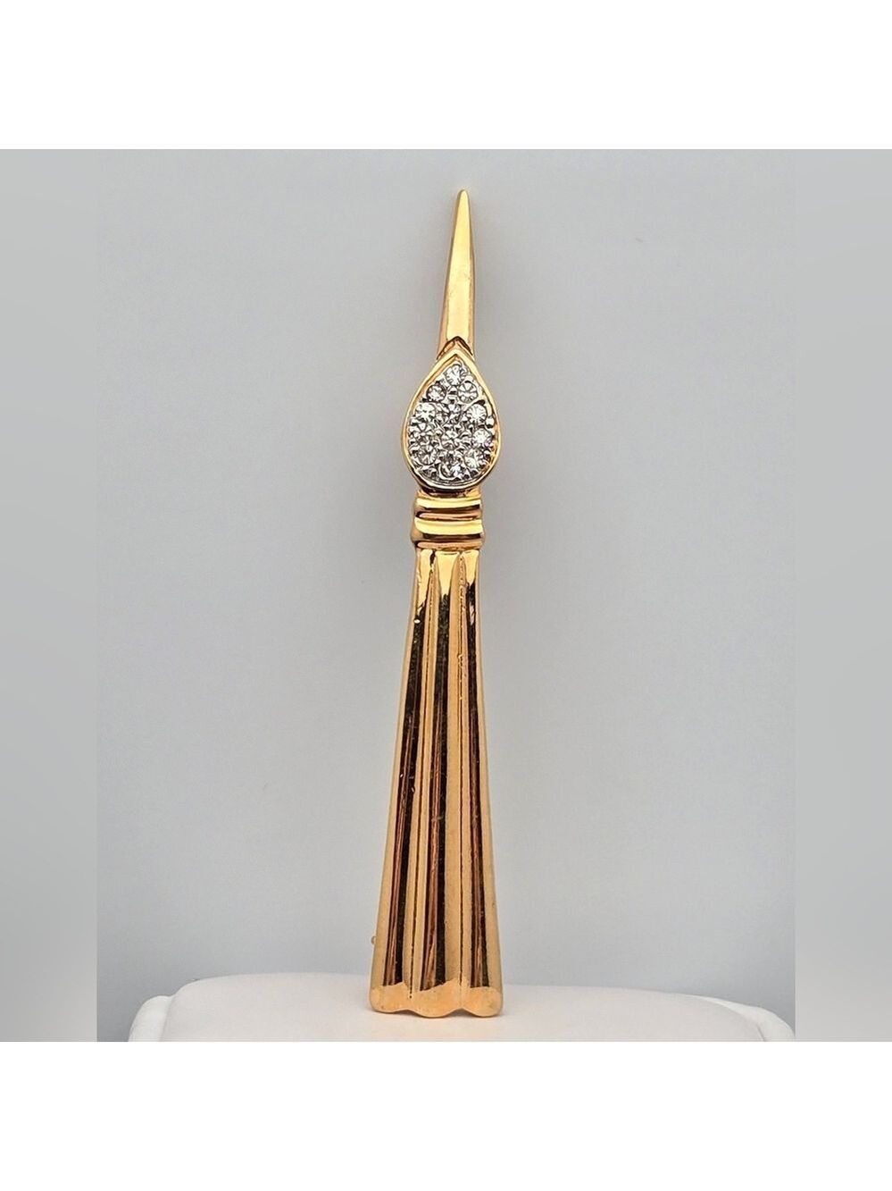 Rhinestone Tassel Brush Brooch 3” Vintage Gold-Tone Statement Pin